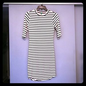 UCO Benetton Cream and Black Striped Sweater Dress